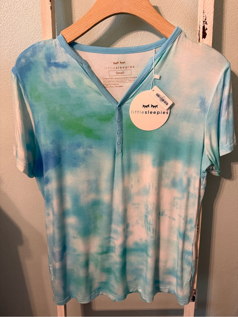 NWT Little Sleepies Tidepool Watercolor Women Short Sleeve Pajama Top Bamboo  SM